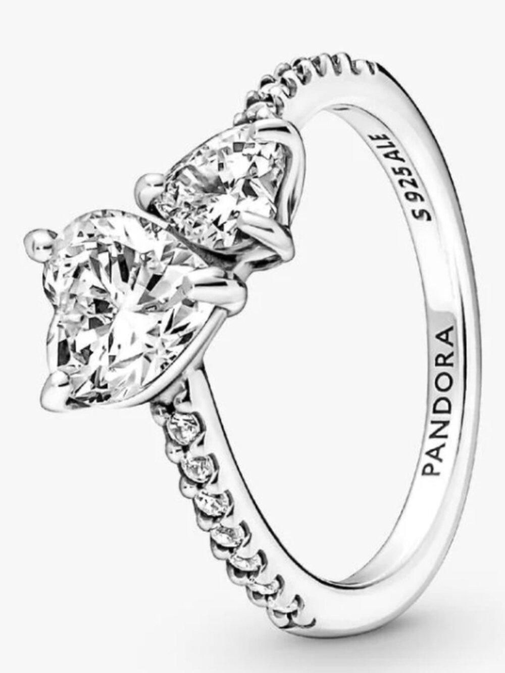 Pandora Double Heart Sparkling Ring Size 7.5